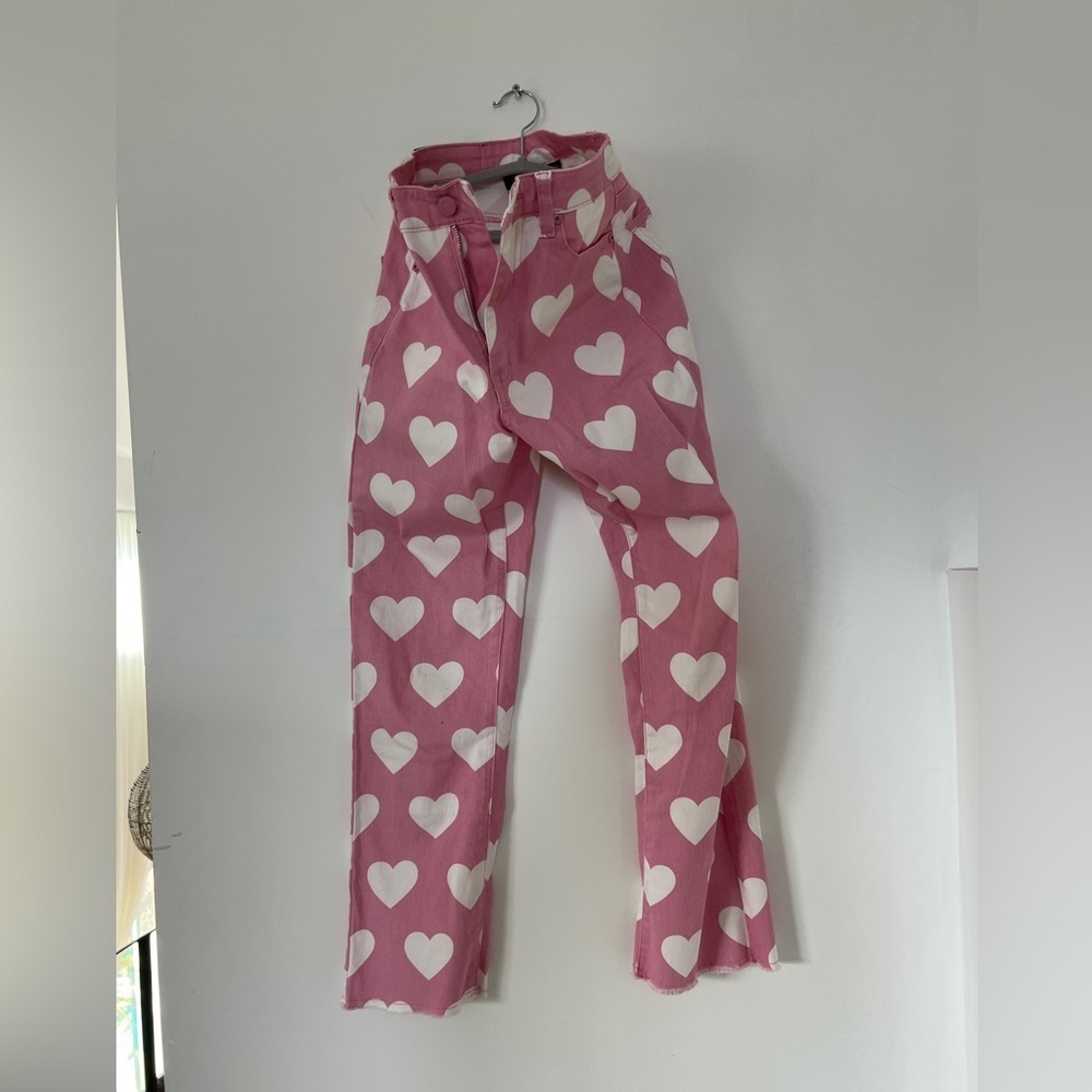 Lazy Oaf Pink Heart Jeans 24 some marks * - Picture 3 of 7